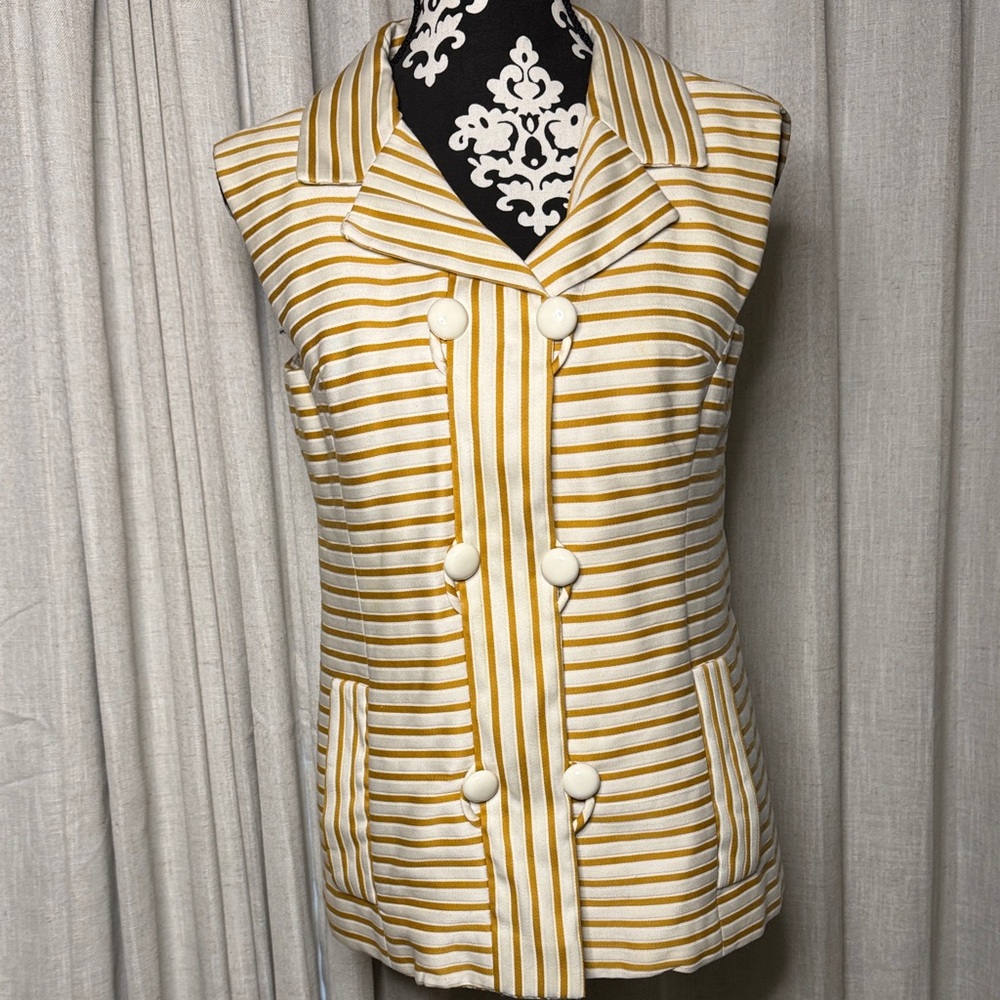 Yellow and Cream Striped Vest with Buttons